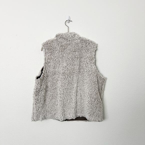 [Natural Reflections] Beige Furry Sherpa Full Zip Vest NWT Egret Size XL - Picture 3 of 11